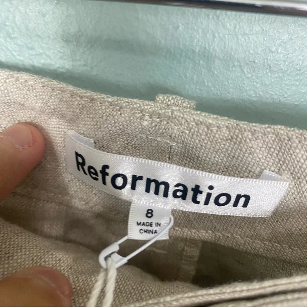 Reformation Freddie Linen Pant Oatmeal‎ Beige Cream Size 8